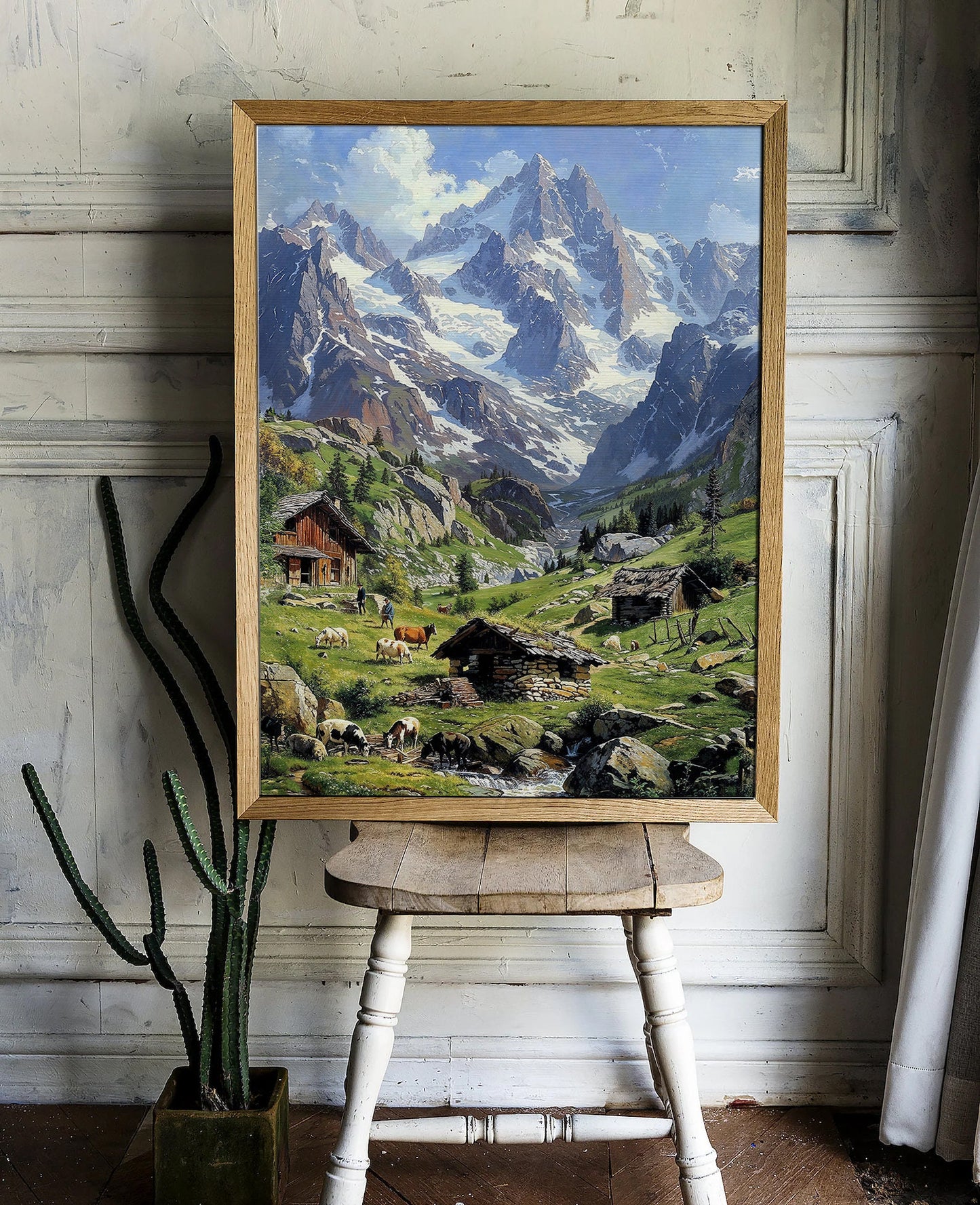 Mountain Farm with Grazing Animals - Alpine Printable Art for Home Decor | Art Academi