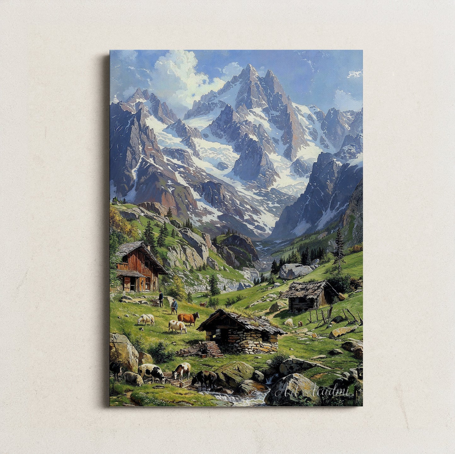 Mountain Farm with Grazing Animals - Alpine Printable Art for Home Decor | Art Academi