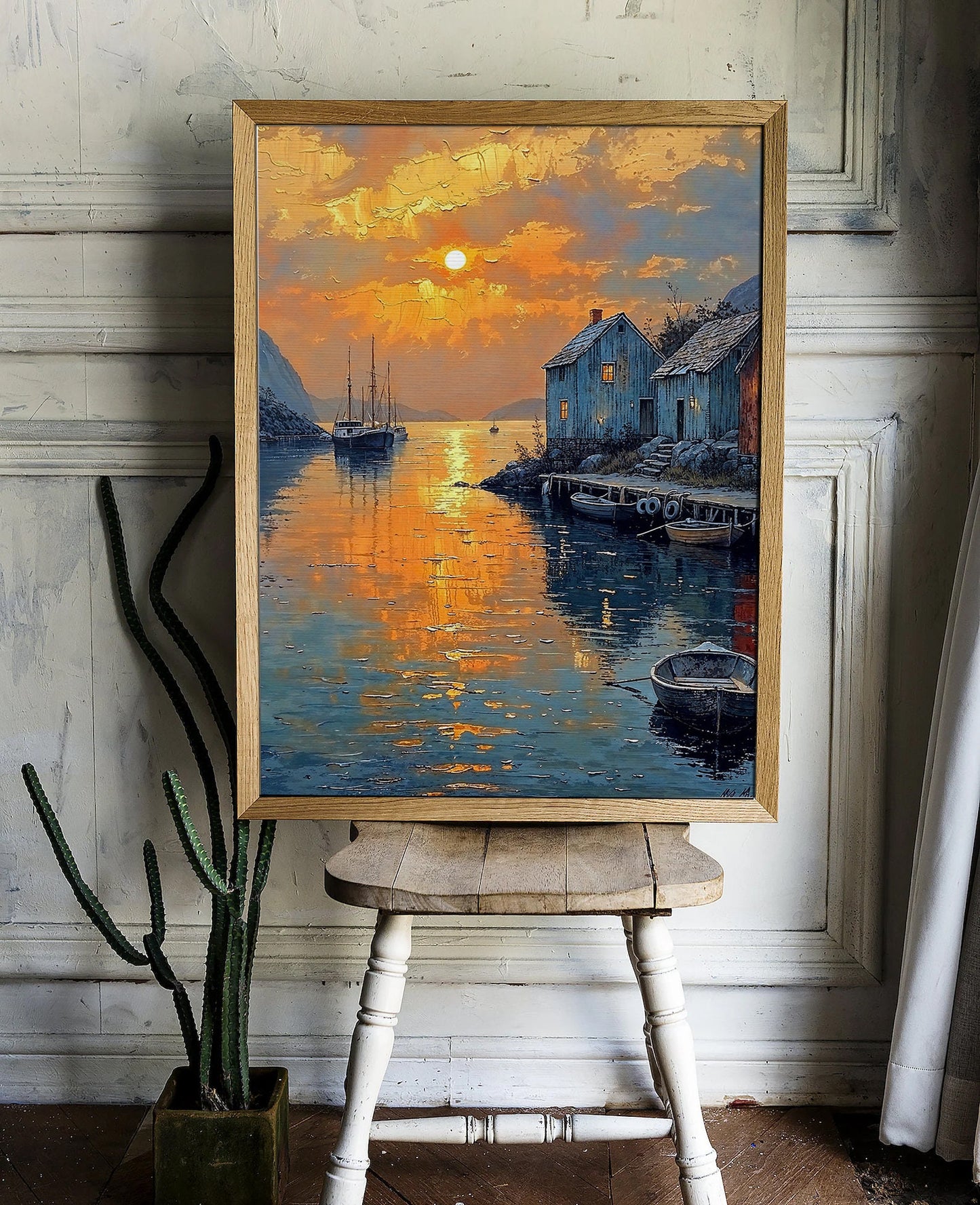 Golden Seaside with Serene Reflection at Sunset - Tranquil Printable Art for Home Decor | Art Academi