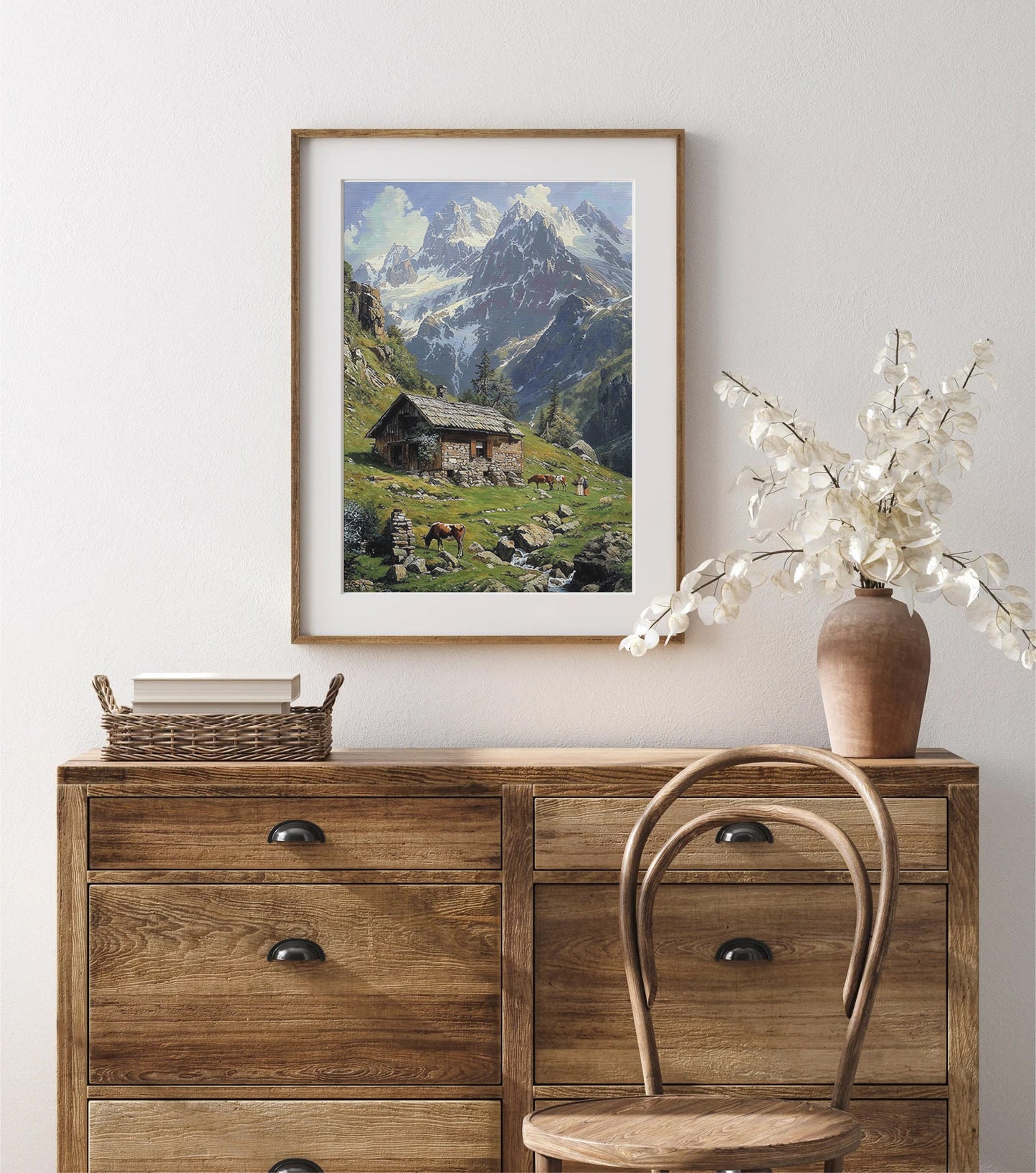 Alpine Cabin in Majestic Mountains - Tranquil Printable Art for Home Decor | Art Academi