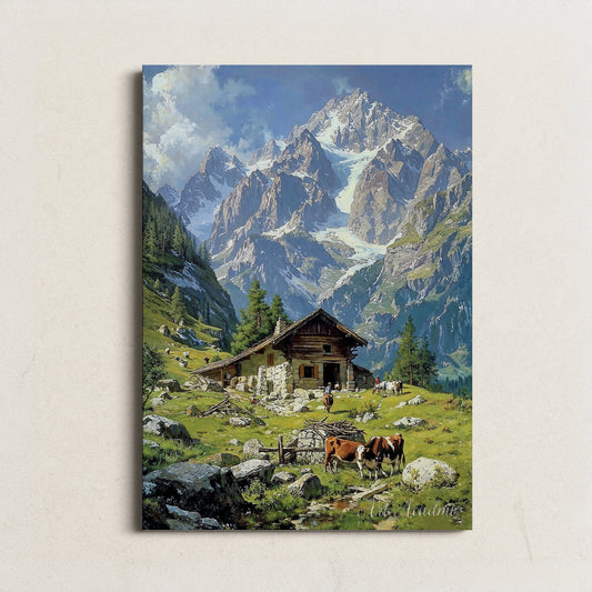 Rustic Cabin in Majestic Alpine Setting - Tranquil Printable Art for Home Decor | Art Academi