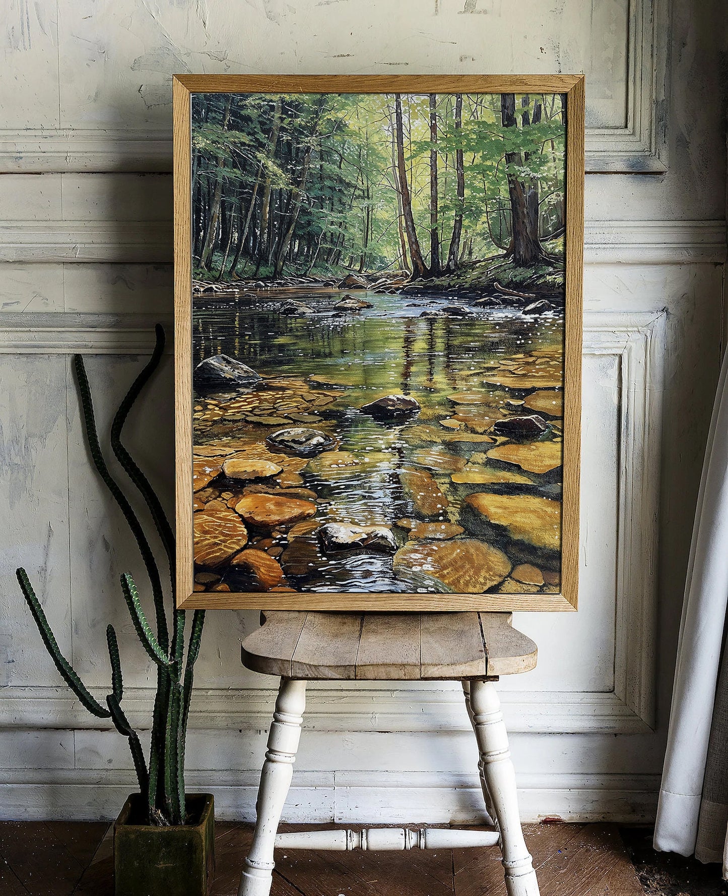 Forest Stream with Sunlit Reflections - Nature Printable Art for Home Decor | Art Academi