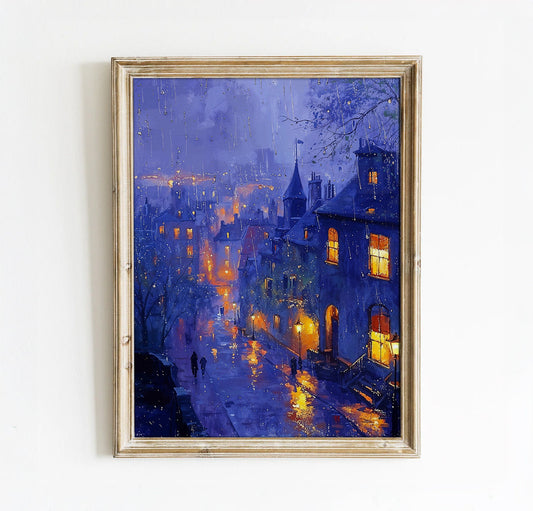 Rainy Night in the City - Illuminated Streets Printable Art for Home Decor | Art Academi