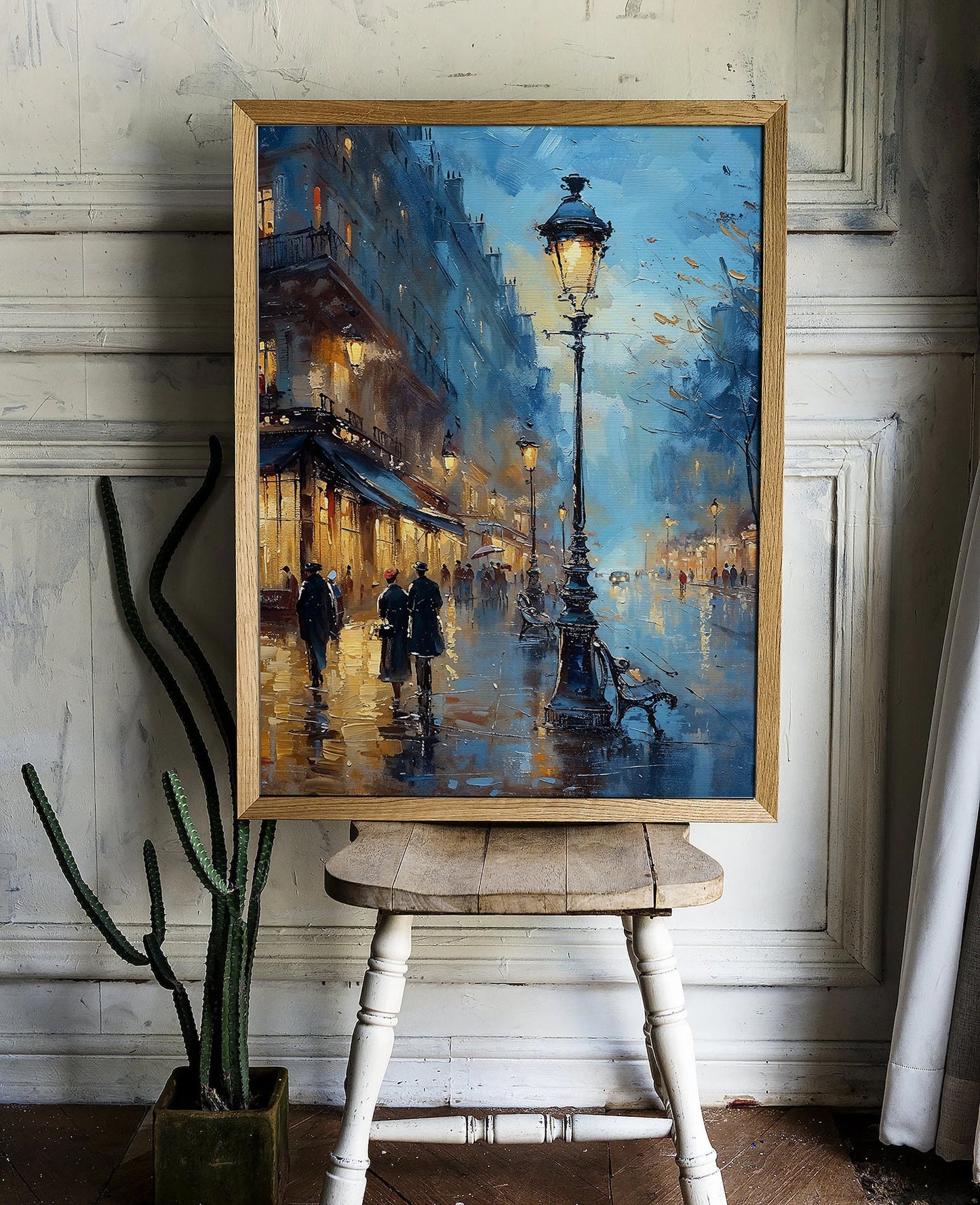 Rainy Night Wall art, Vintage Street Printable Art, 300 dpi High-resolution Wall Art for Instant Download, Urban Scene Vertical Digital Art