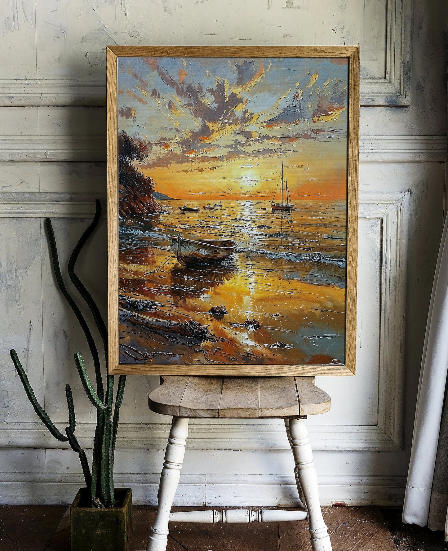 Printable Downloadable Digital Wall Art of a Golden Sunset | Coastal Landscape Art | High Quality & Resolution (300 dpi) | Instant Download