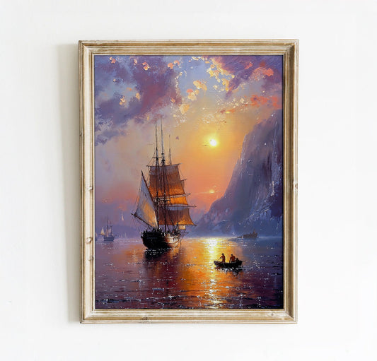 Sunset Sail with Majestic Ship - Nautical Printable Art for Home Decor | Art Academi