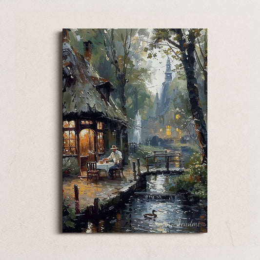 Quiet Evening by the Riverside Cottage - Countryside Printable Art for Home Decor | Art Academi