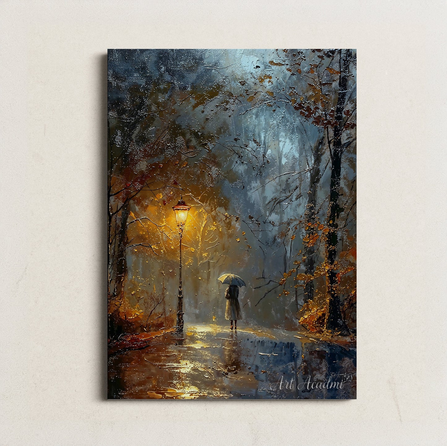 Rainy Night Walk - Tranquil Street Scene Printable Art for Home Decor | Art Academi