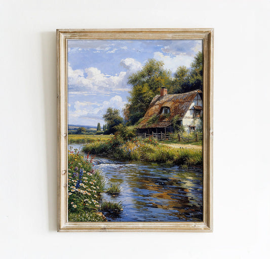 Charming Cottage by the Stream - Peaceful Countryside Printable Art for Home Decor | Art Academi