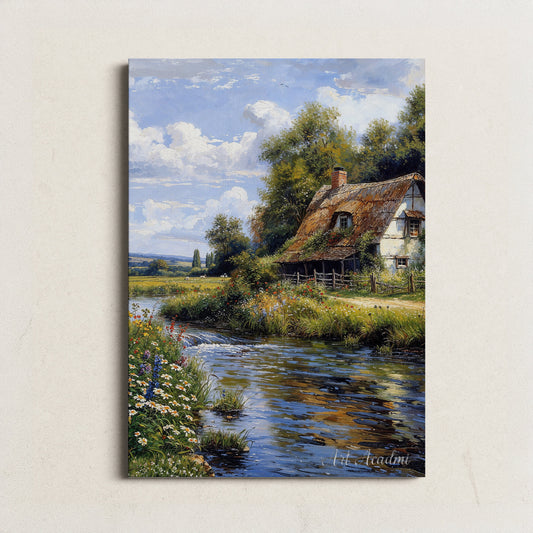 Charming Cottage by the Stream - Peaceful Countryside Printable Art for Home Decor | Art Academi