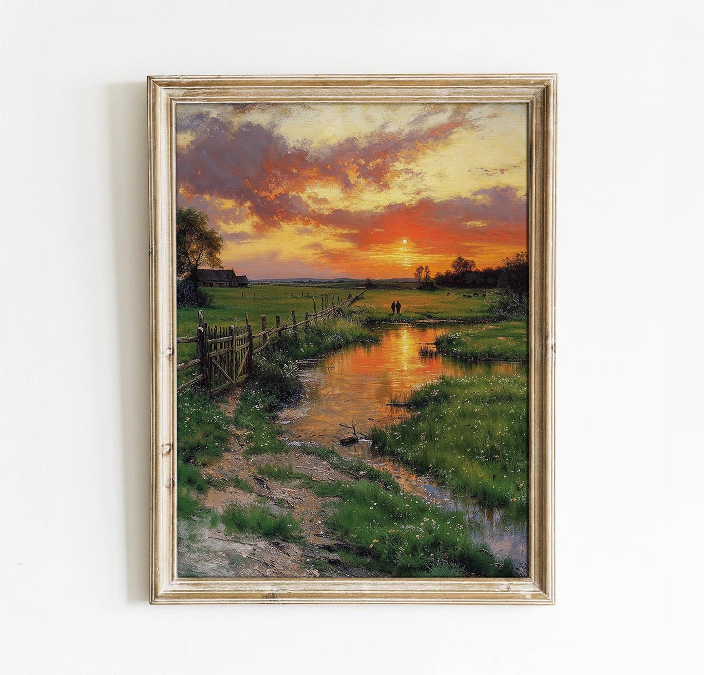 Golden Sunset Over a Serene Countryside Stream - Peaceful Landscape Printable Art | Art Academi