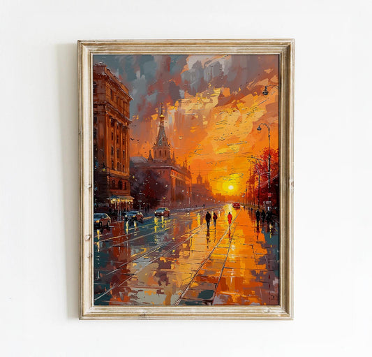 Golden City Sunset with Reflections - Urban Landscape Printable Art | Art Academi