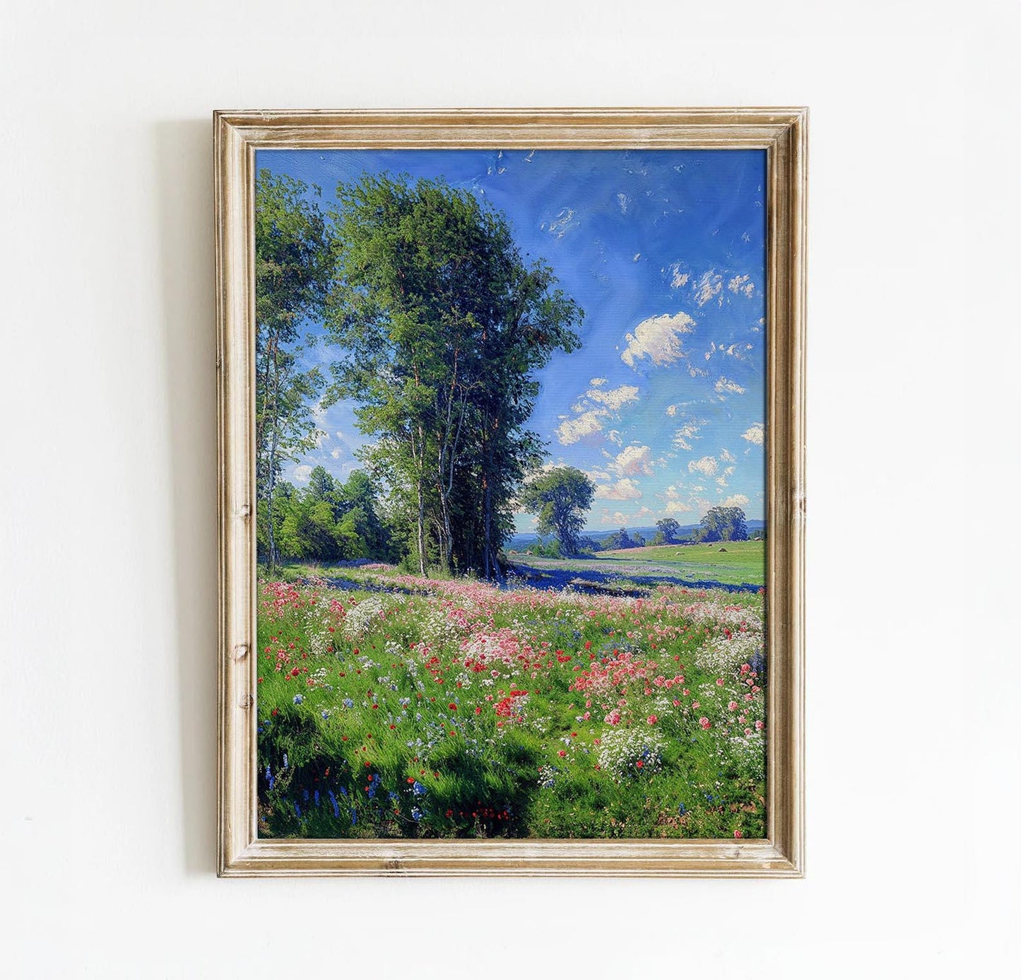 Vibrant Wildflower Meadow with Towering Trees - Nature Landscape Printable Art | Art Academi