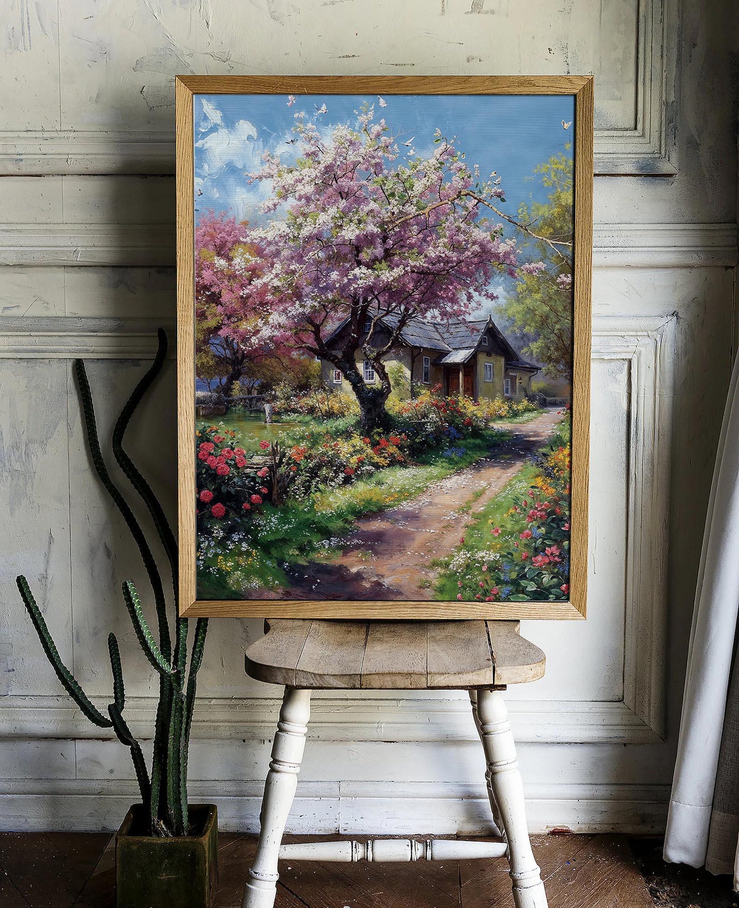 Spring Cottage Garden with Blossoming Trees - Romantic Printable Art | Art Academi