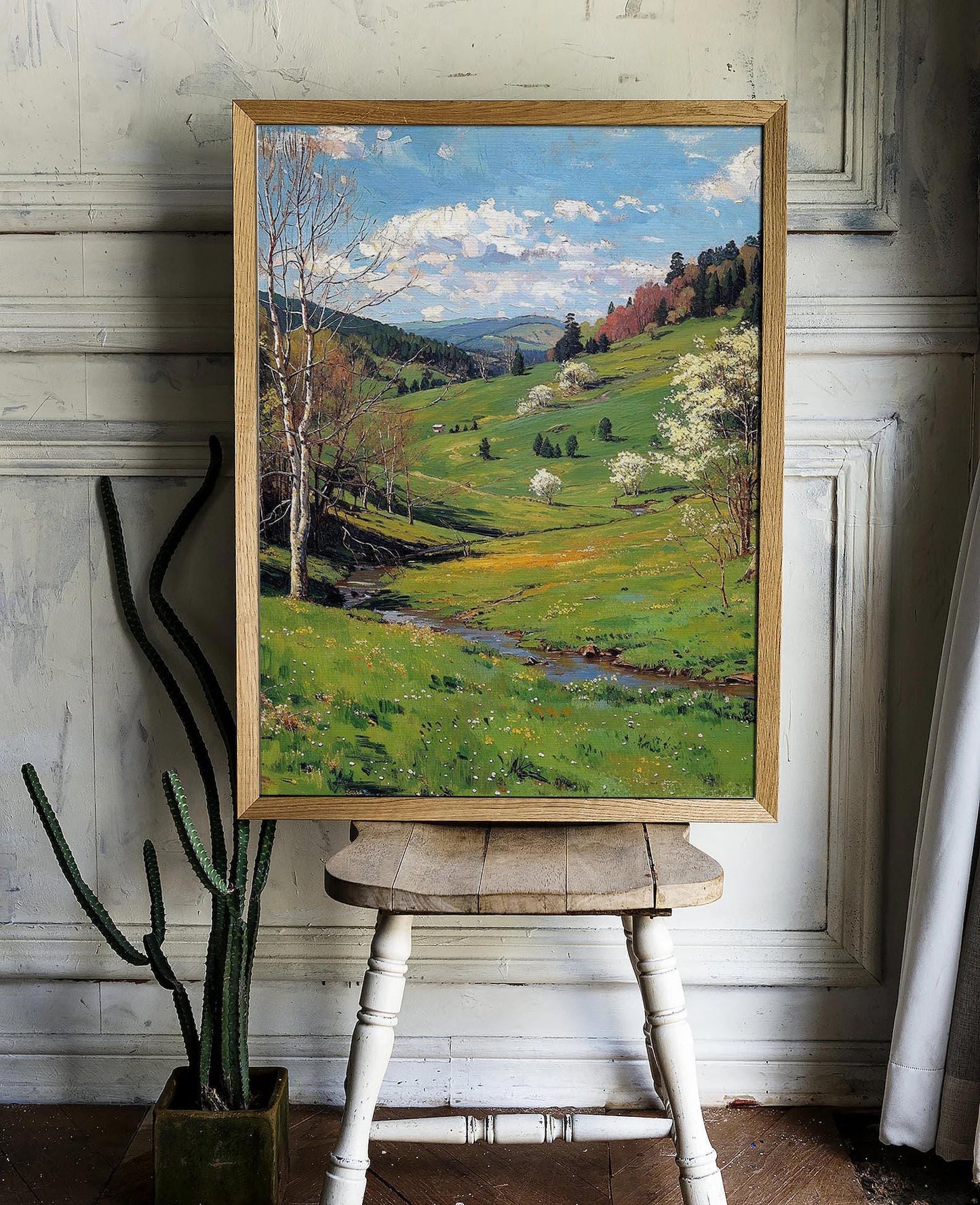 Springtime Meadow with Blooming Trees and Rolling Hills - Nature-Inspired Printable Art | Art Academi