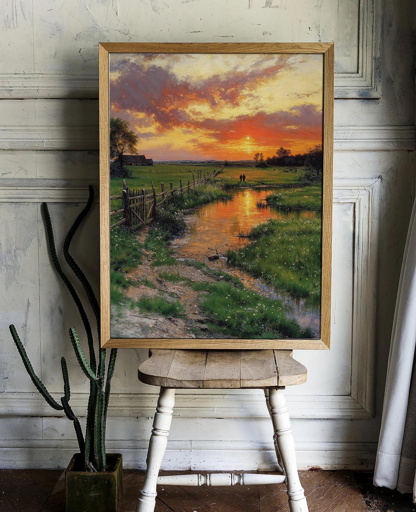 Golden Sunset Over a Serene Countryside Stream - Peaceful Landscape Printable Art | Art Academi