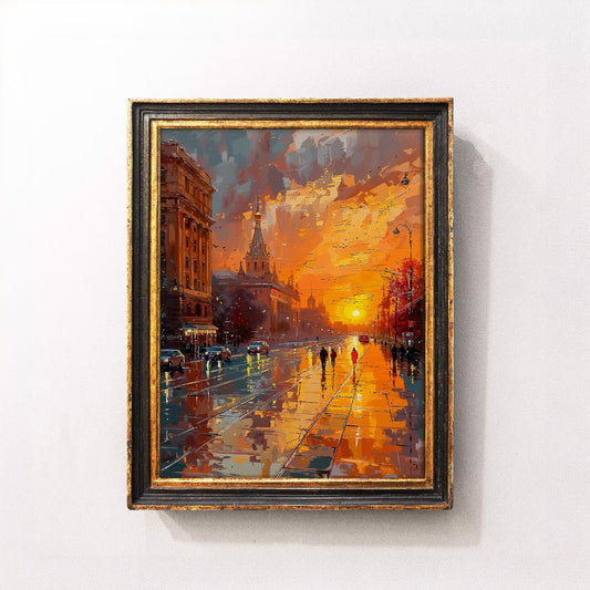 Golden City Sunset with Reflections - Urban Landscape Printable Art | Art Academi