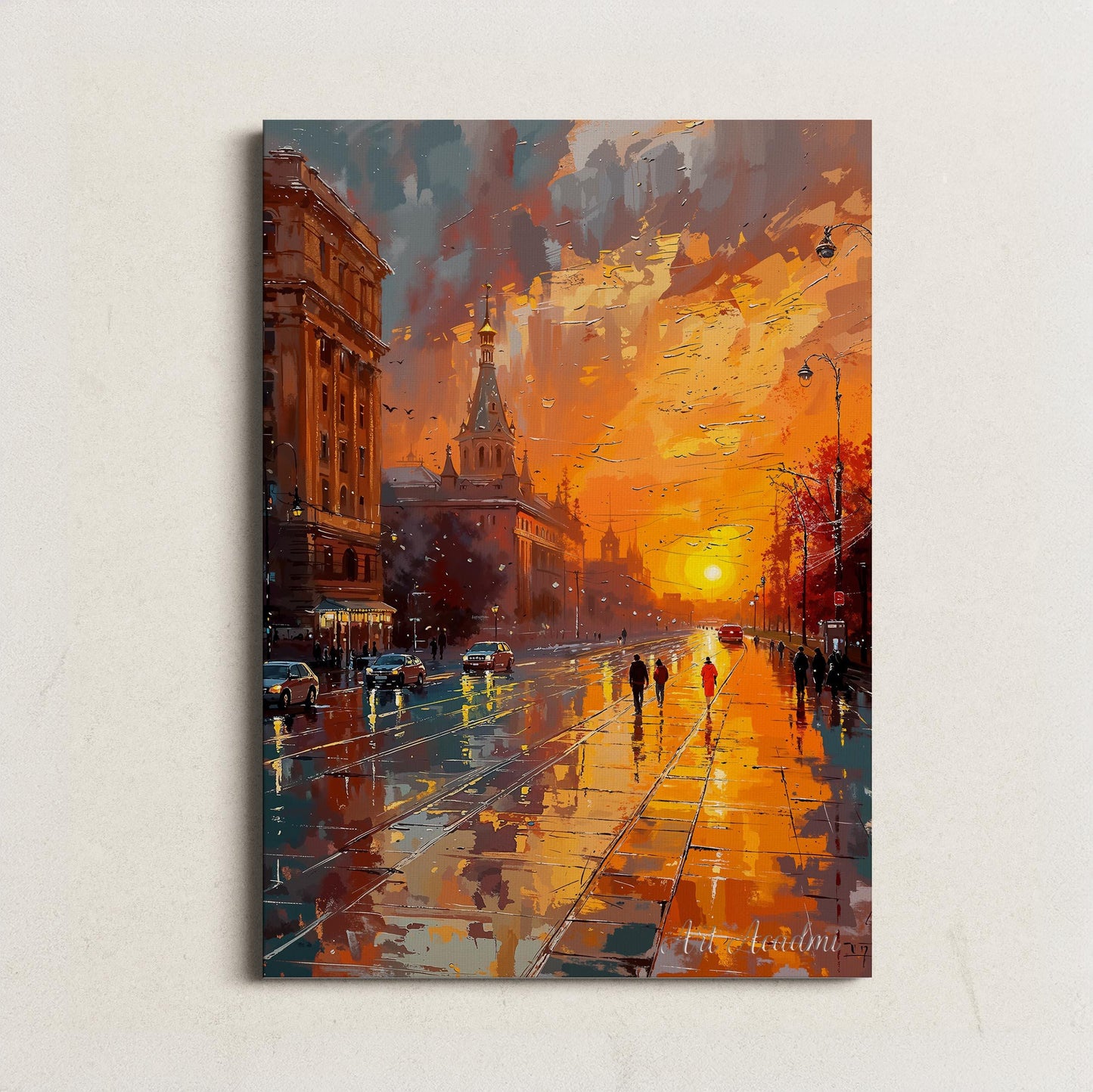 Golden City Sunset with Reflections - Urban Landscape Printable Art | Art Academi