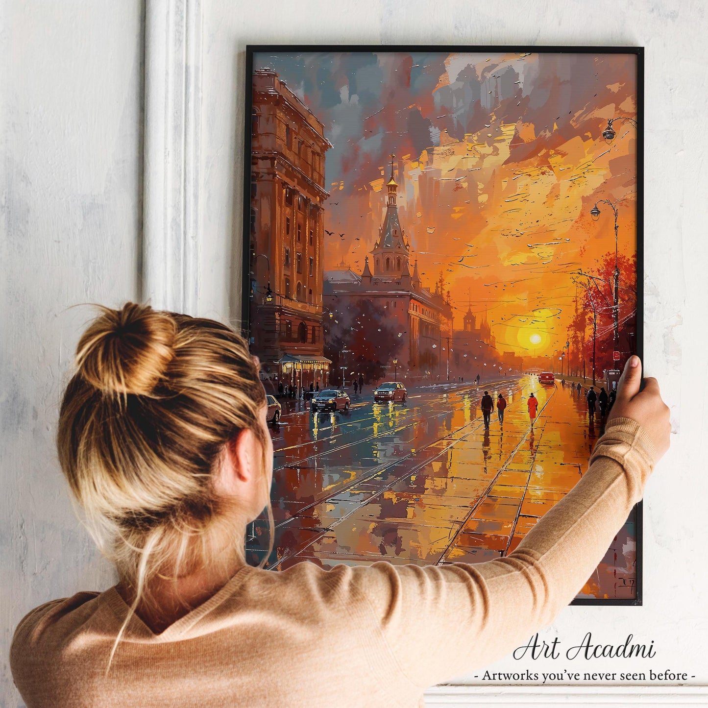 Golden City Sunset with Reflections - Urban Landscape Printable Art | Art Academi