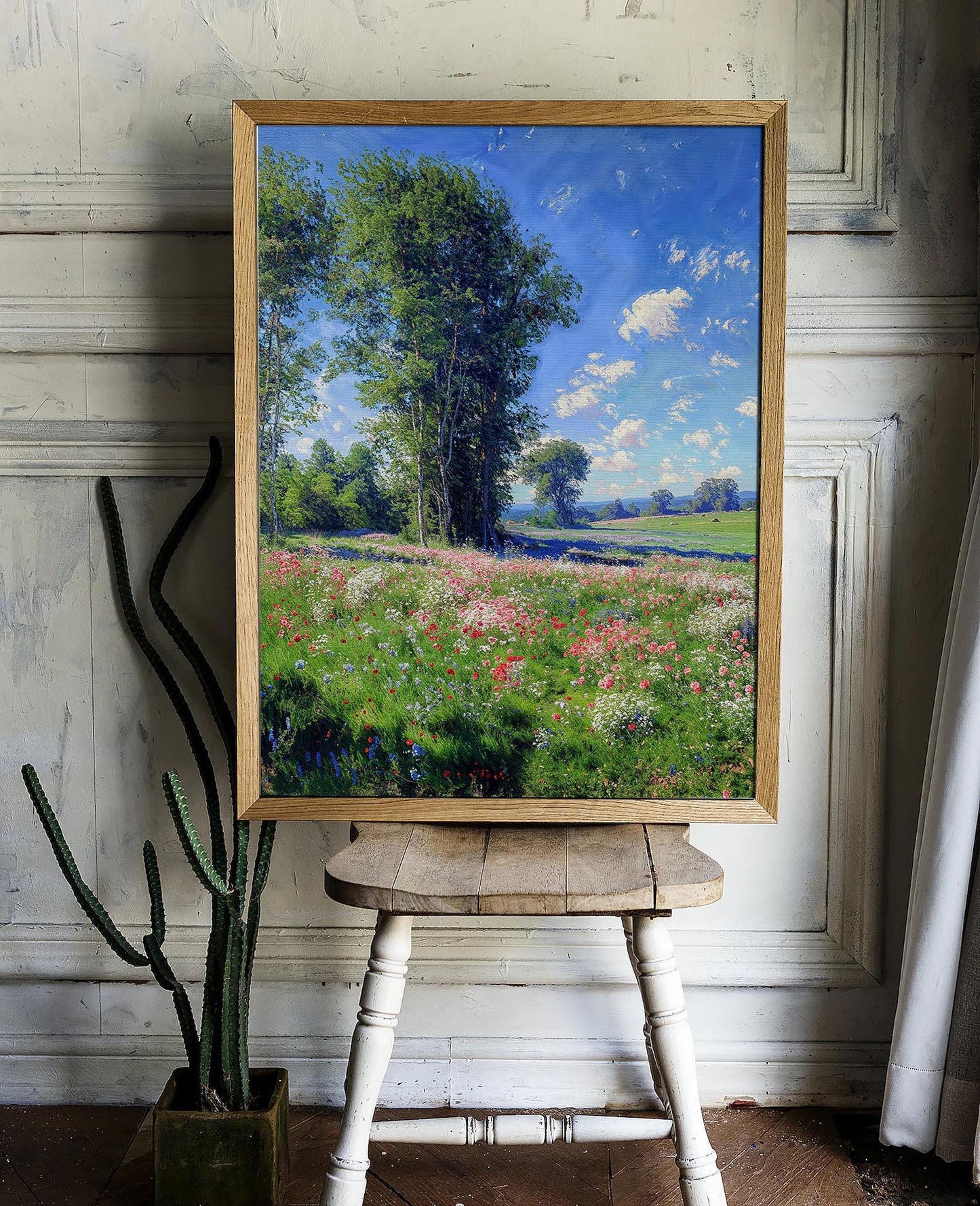 Vibrant Wildflower Meadow with Towering Trees - Nature Landscape Printable Art | Art Academi