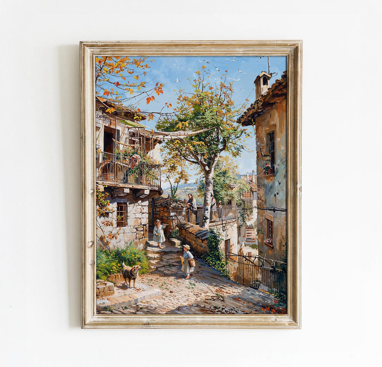 Charming Village Scene with Cobblestone Streets - Rustic Printable Art | Art Academi