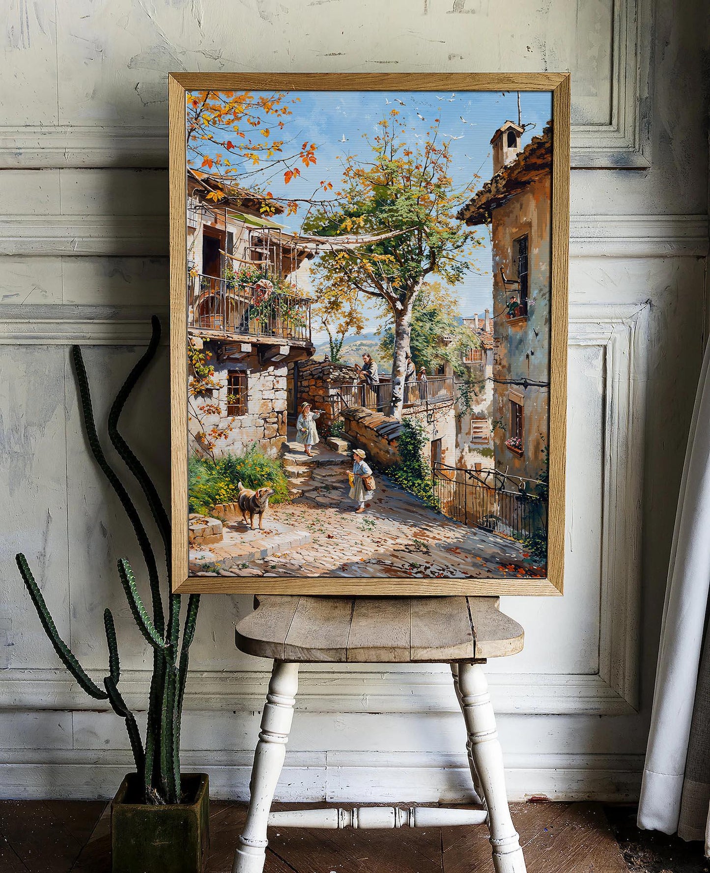 Charming Village Scene with Cobblestone Streets - Rustic Printable Art | Art Academi