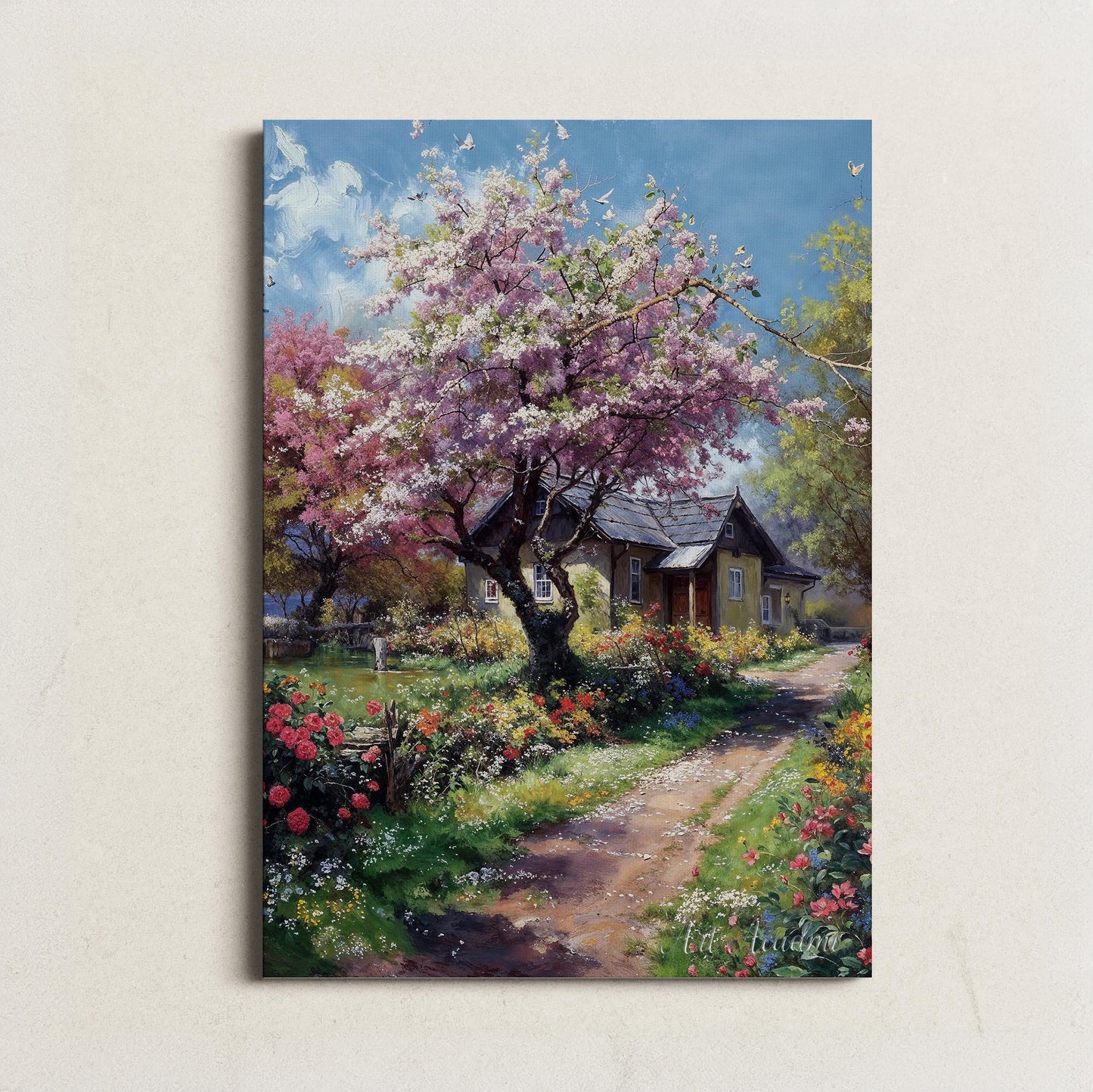 Spring Cottage Garden with Blossoming Trees - Romantic Printable Art | Art Academi